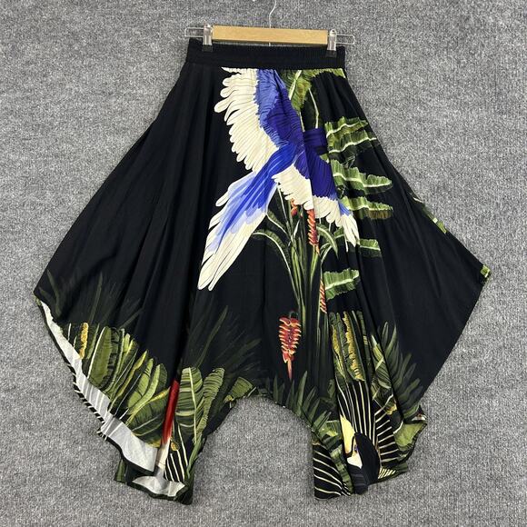 FARM Rio Pants - Farm Rio Pants Women Small Tropical Bird Jungle Harem Black Boho Summer Resort